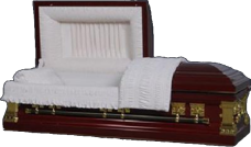 Red with Ivory Velvet Fabric - USA made Casket - Pittsburg and Gilmer TX - 777 Caskets, Triple 7 Caskets
